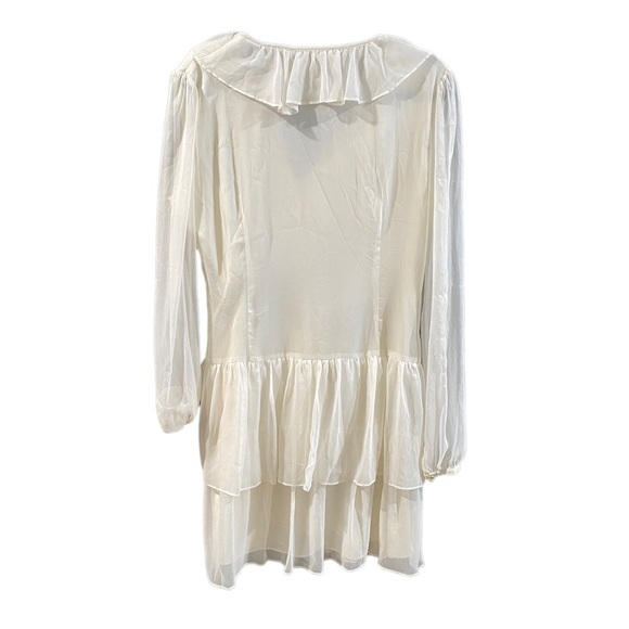 Marchesa Rose White Ivory Chiffon Long Sleeve Ruffle Dress Large - Picture 3 of 5
